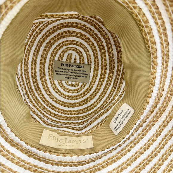 Eric Javits Beige and White Striped Hat - Picture 5 of 7